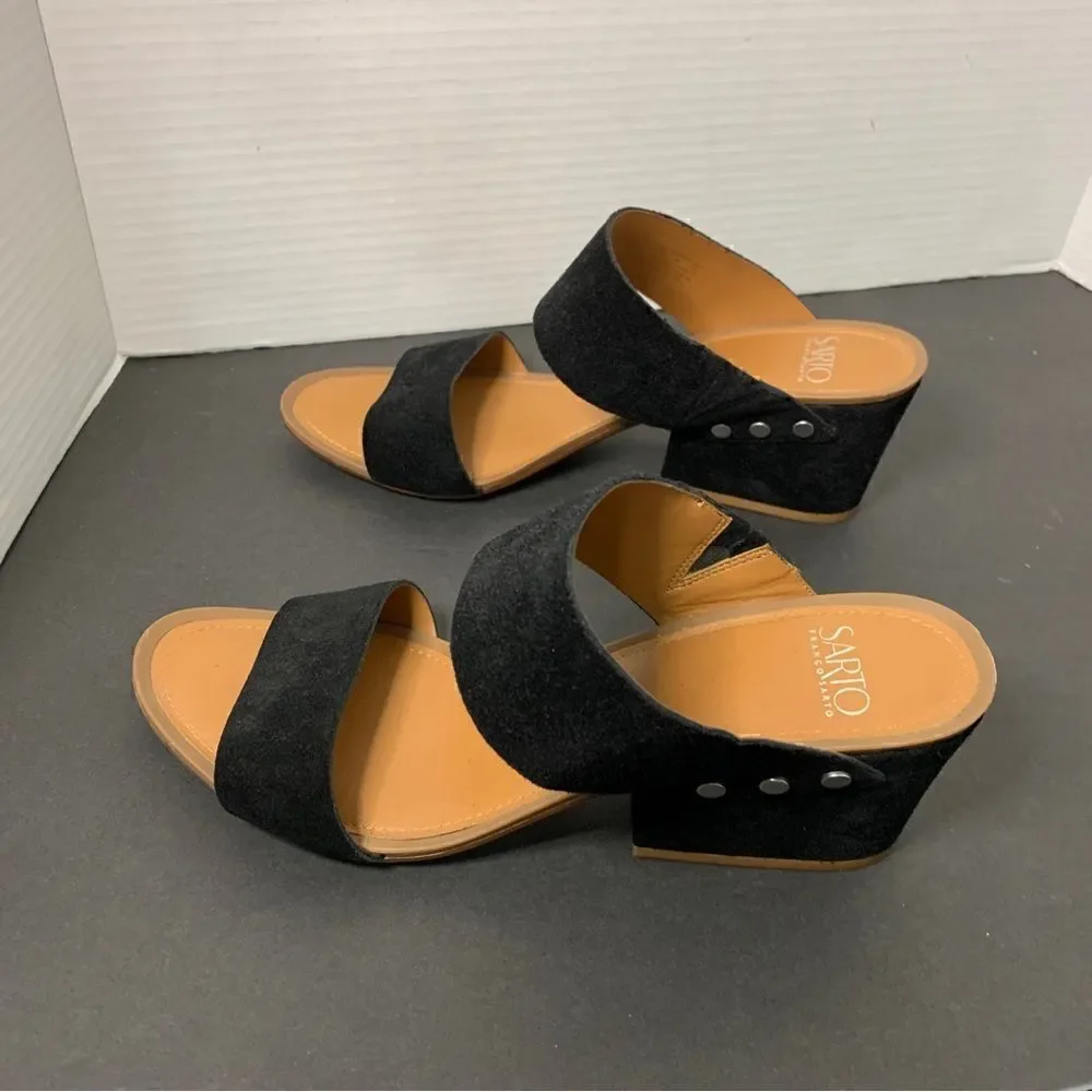 Franco Sarto Black Leather Upper Double-Band Heel Open Toe Slide Sandals 10M